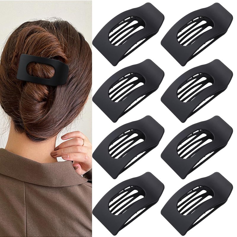 Drealoe 8 Pack Black Flat Hair Clips for Women – Large Matte No-Slip Rectangle Claw Clips for Thick & Thin Hair, Strong Hold Square Hair Accessories for Work & Daily Styling - Image 1